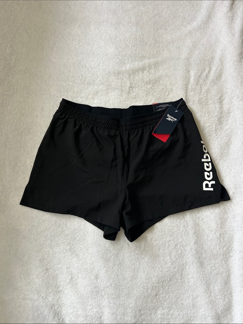 Reebok Women’s Black Athletic Shorts with White Logo